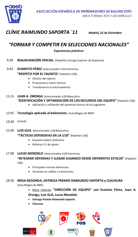 Programa Clinic Asociación Española de Entrenadores Madrid 2011